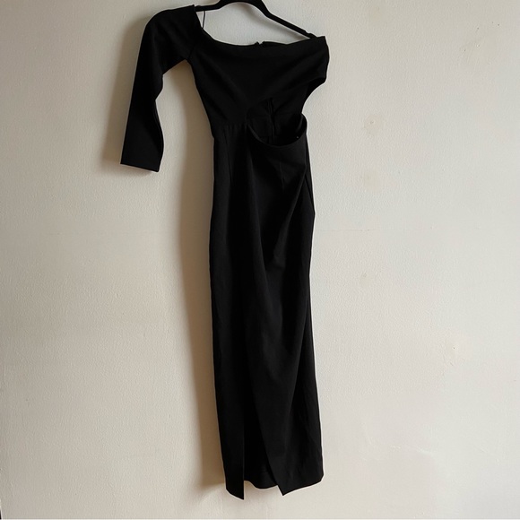 Solace London Black One Shoulder Cut Out Chic Midi Dress - Picture 2 of 11